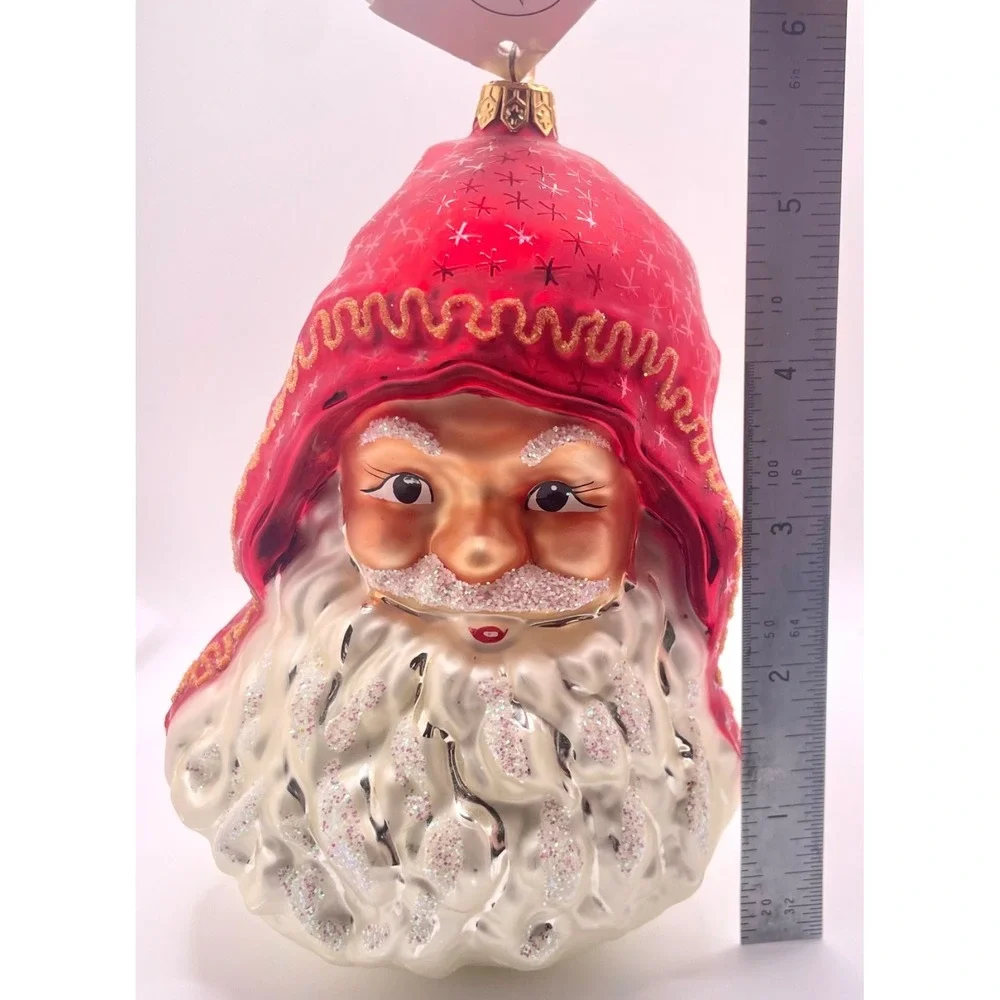 Christopher Radko JOLLY‎ ELF Ornament Santa Red Hooded Face star 6